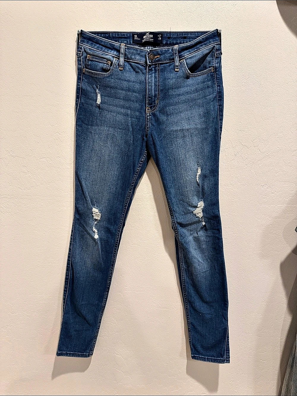 Hollister Super Skinny Distressed Blue Skinny Jeans Waist 27